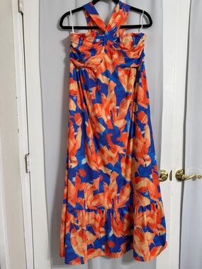 Grace Karin Blue Orange Floral Maxi Dress